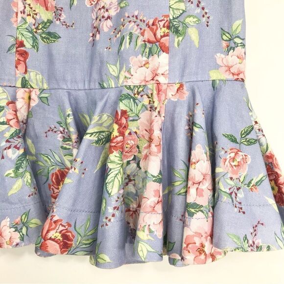 Zimmermann Blue Bellitude Flip Linen Floral Fluted Spring Peplum Mini Skirt - Picture 9 of 16
